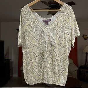 Gloria Vanderbilt Milly Short Sleeve Sequin Paisley Top Size S